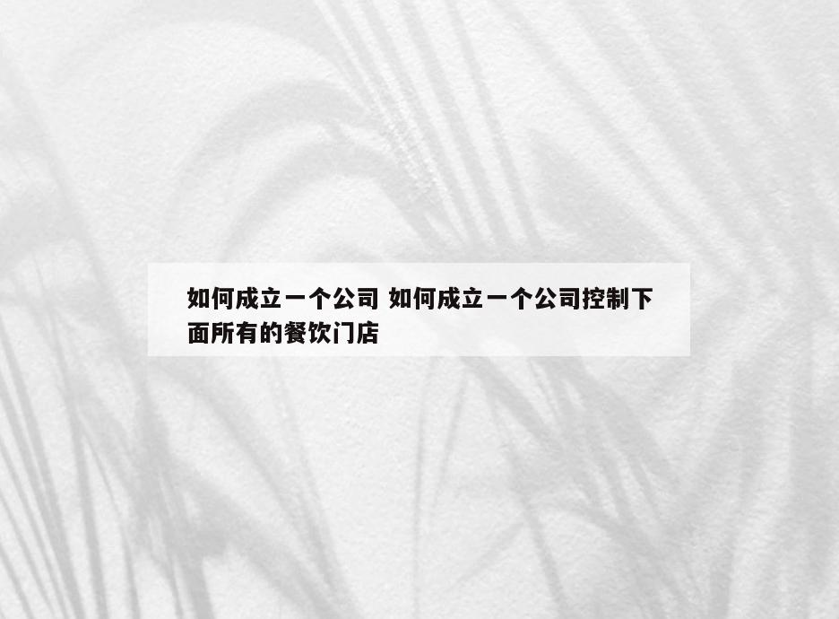 如何成立一个公司 如何成立一个公司控制下面所有的餐饮门店