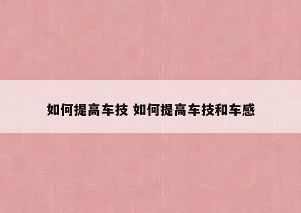 如何提高车技 如何提高车技和车感
